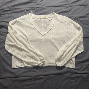 Altar’d State XS Waffle Knit V-Neck Cropped Top Cream Speckled